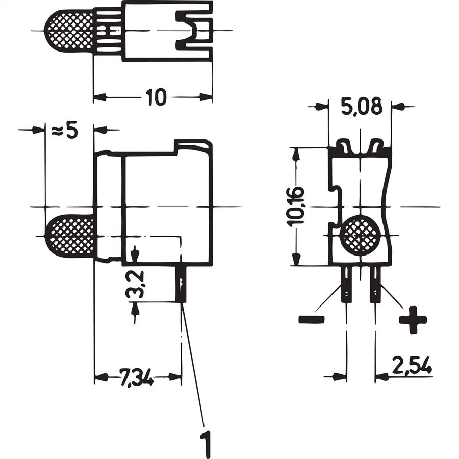 SCHROFF SSingle LED Ø 3.2 mm, courte, plan de montage 1, rouge