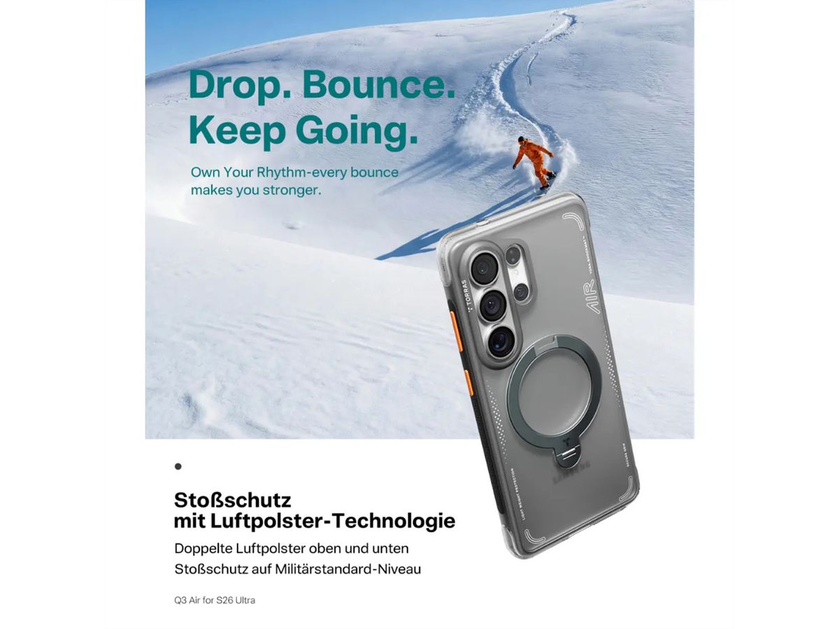 Torras Ostand Q3 Air Schutzhülle, Galaxy S26 Ultra, schwarz, schwarz