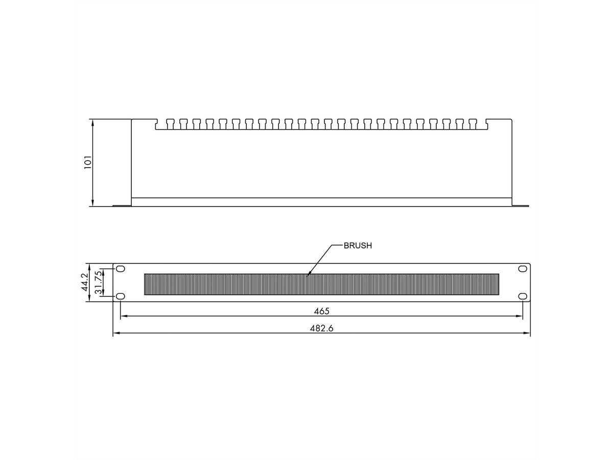 VALUE 19"-Kabeldurchführung 1 HE, mit Bürstendichtung und Kabelträgerplatte, schwarz