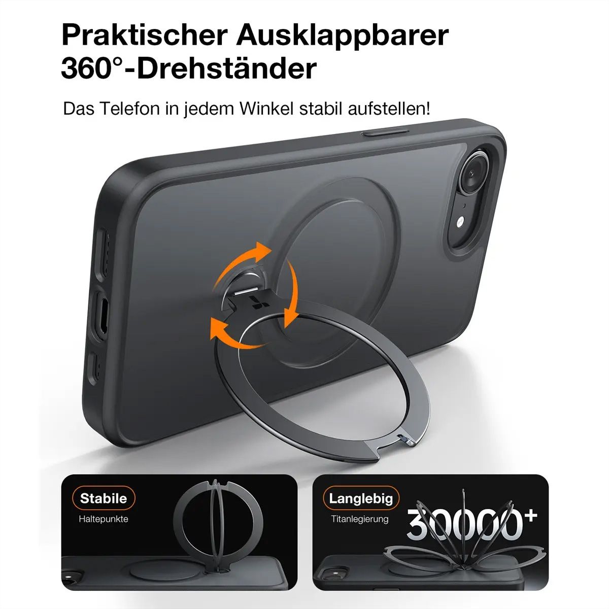 Torras Ostand 360° Spin Schutzhülle, iPhone 16e, MagSafe, noir