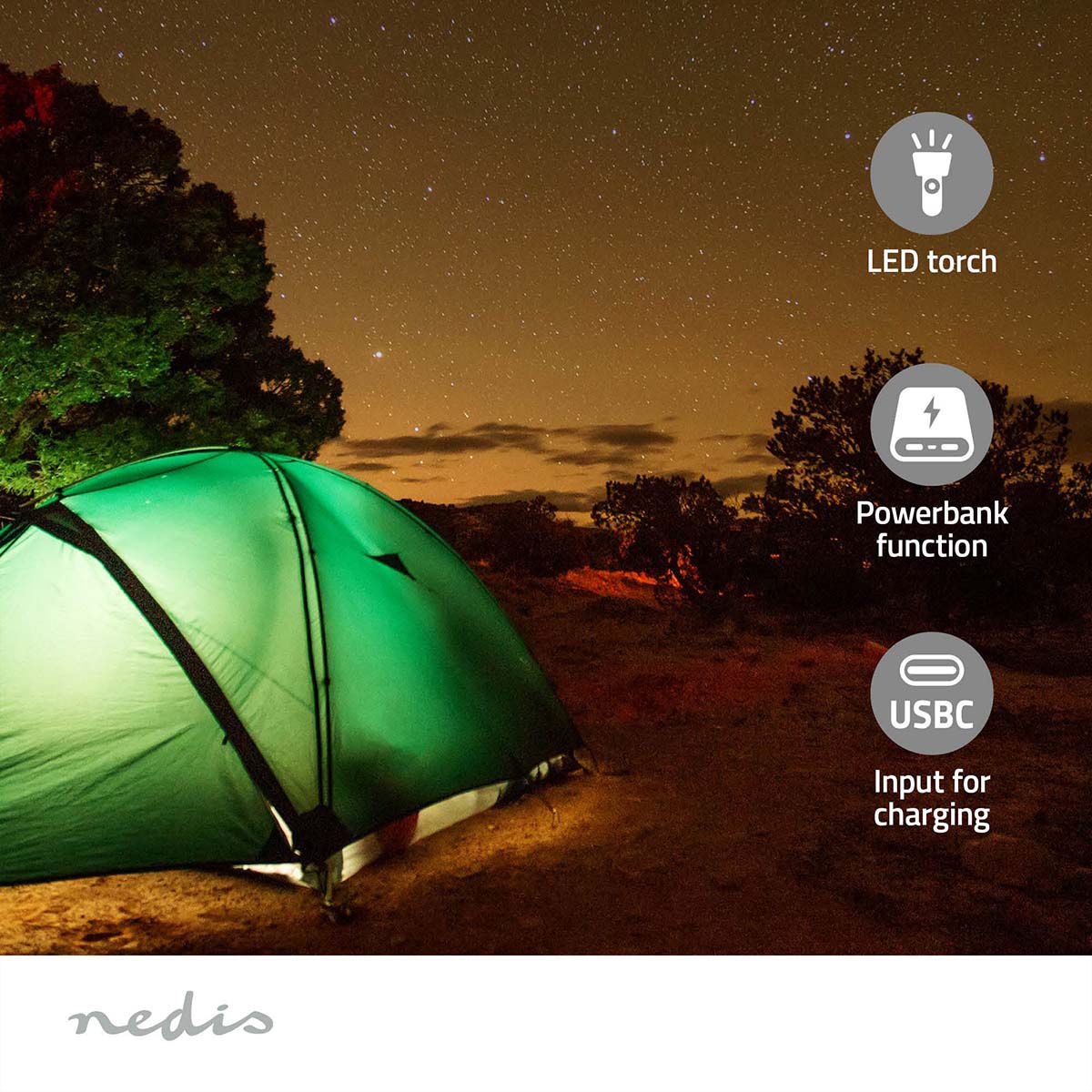 Radio d'urgence Nedis DAB FM avec manivelle, panneau solaire et batterie externe, Radio d'urgence portable pour les situations d'urgence, le camping et les activités de plein air