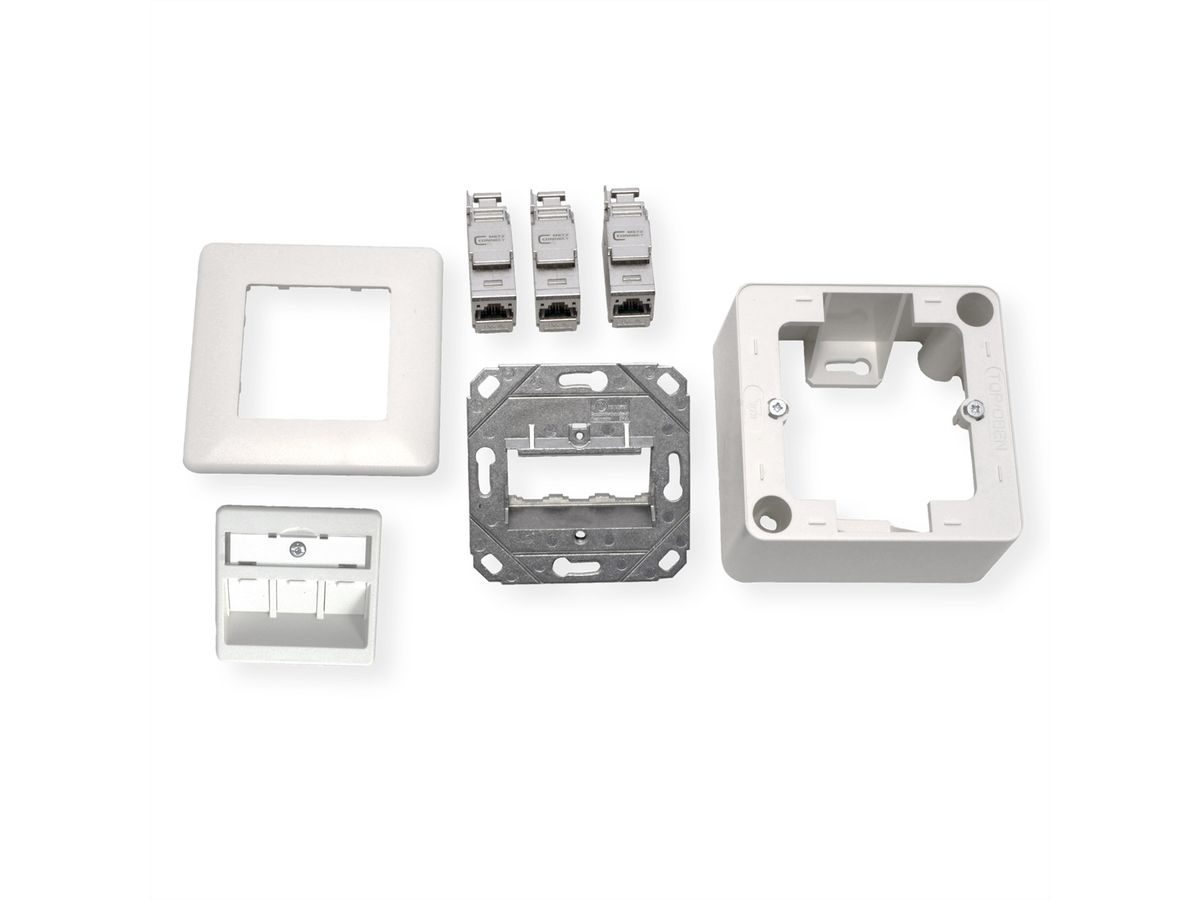 METZ CONNECT C6Amodul 3 Port 180° AP-Dose, reinweiß RAL9010