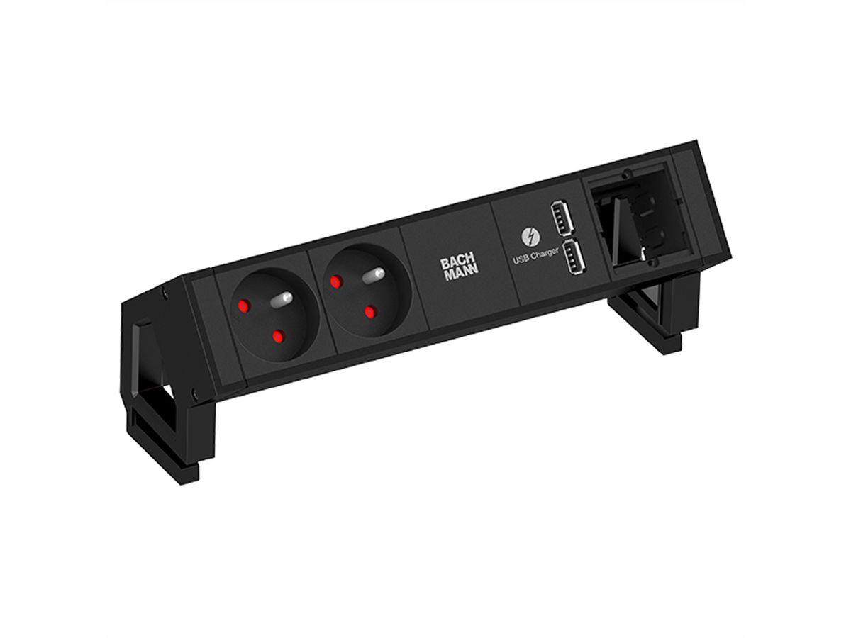 BACHMANN DESK2 2xUTE 1xUSB Charger 1xCM Strom 0,2m GST18 RAL9005