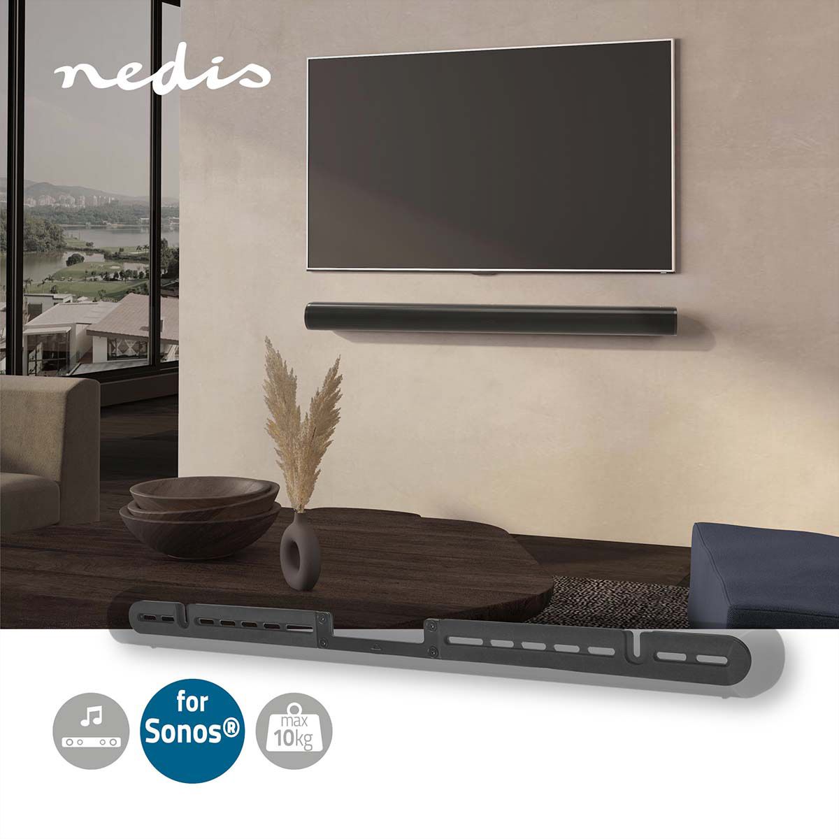 Nedis Soundbar-Wandhalterung für Sonos Arc schwarz, Wand, 10 kg, 11 mm Profil