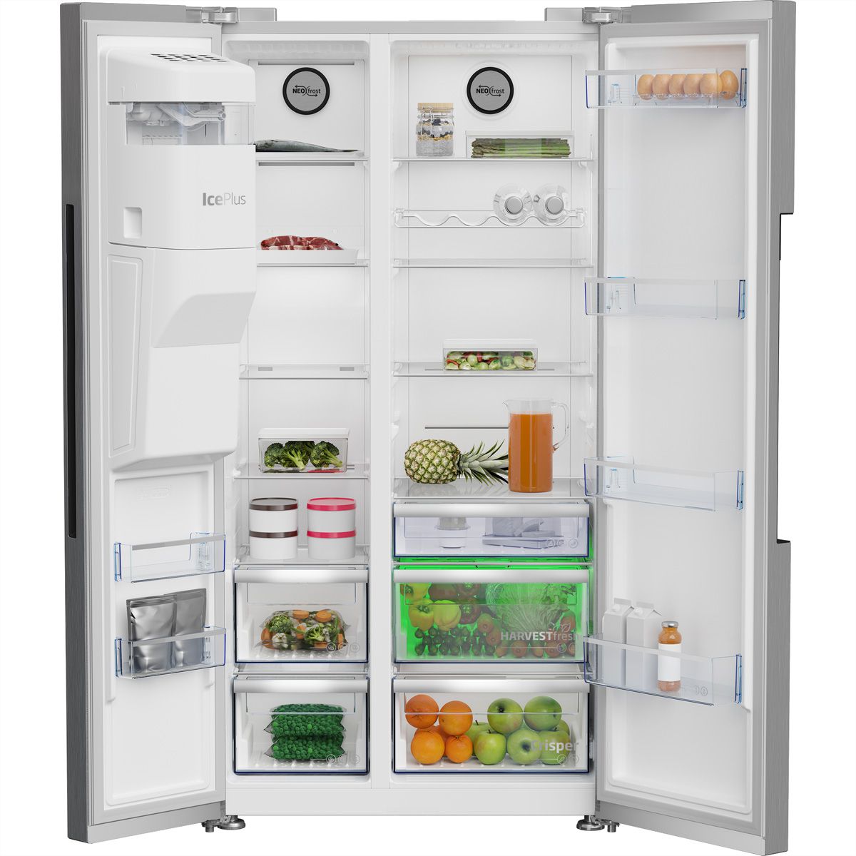 BEKO Side by Side GN162341PTCHN, 525l, No Frost, argent, Distributeur d'eau avec Ice