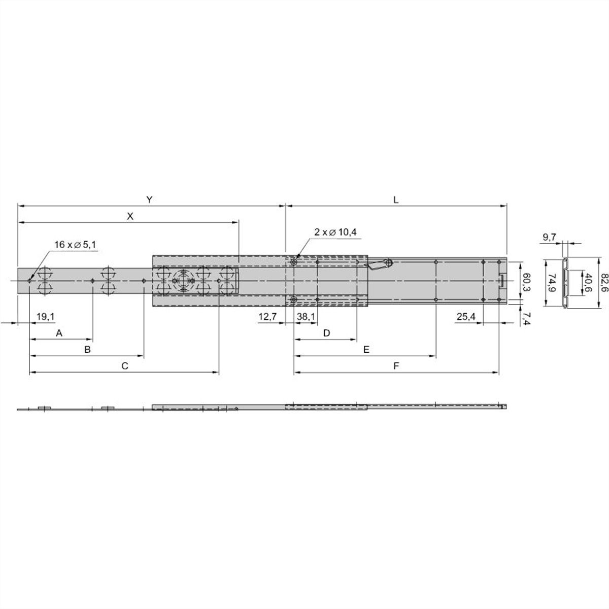 SCHROFF Universal 2 HE, schmale Teleskopschiene - TELESK.SCH.UNIV.2HE 584T (2X)