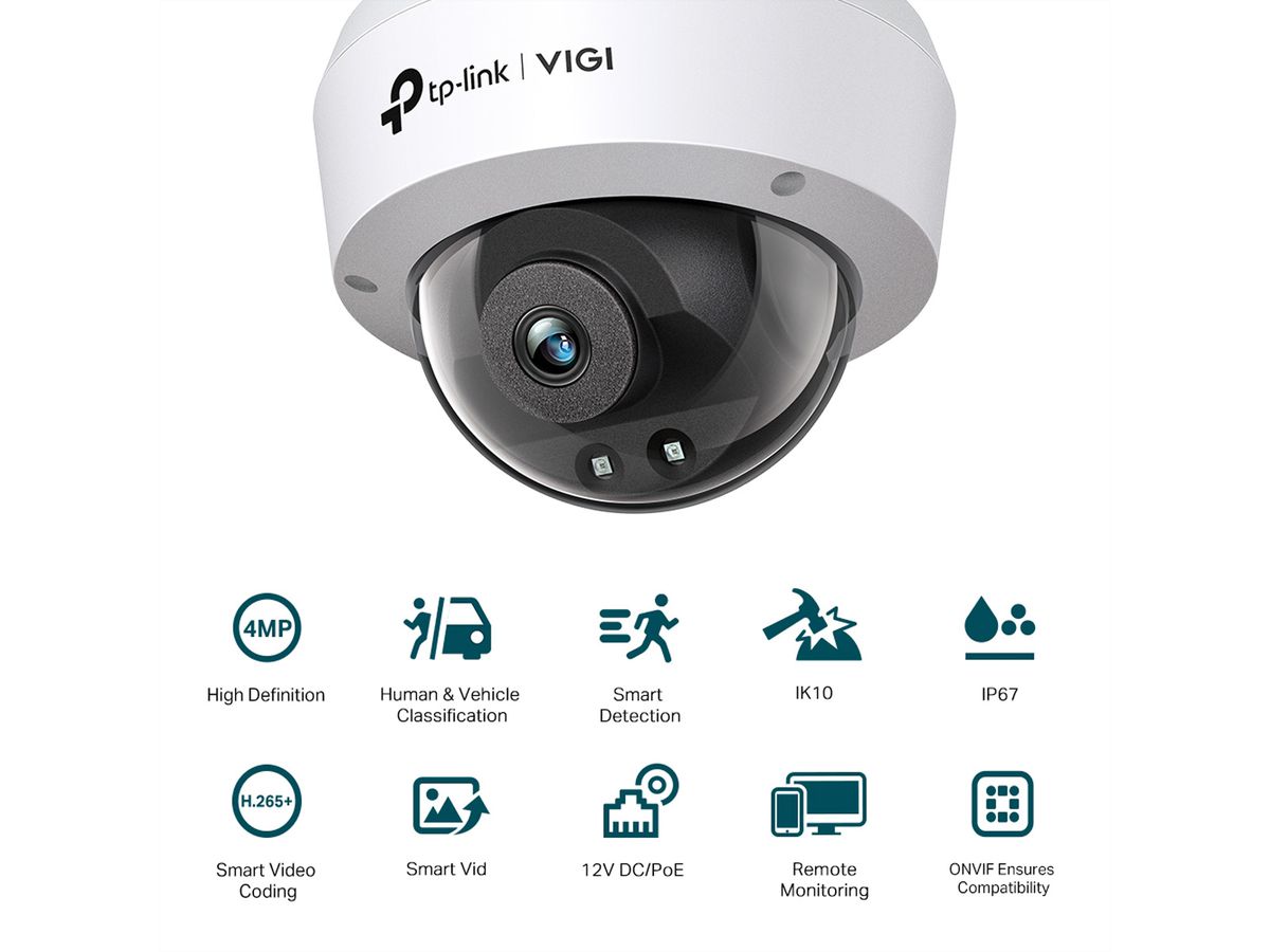 TP-Link VIGI C240I(4mm) Dome-Caméra 4 MP, 75.1°, IR-LED 30m