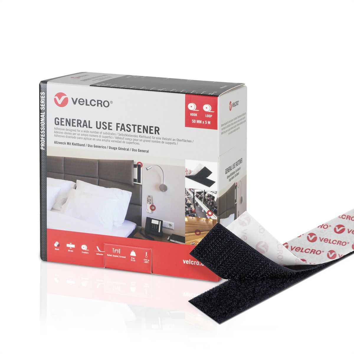VELCRO® General Use Fastener 25m Hakenband 25m Flauschband, Haken & Flausch 50mm schwarz