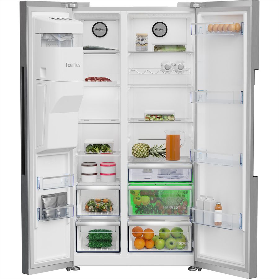 BEKO Side by Side GN162341PTCHN, 525l, No Frost, argent, Distributeur d'eau avec Ice