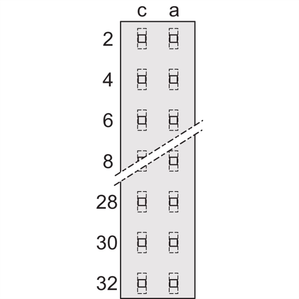 Connecteur SCHROFF de type D, EN 60603, DIN 41612, mâle, 32 contacts, broches à souder, 3 mm