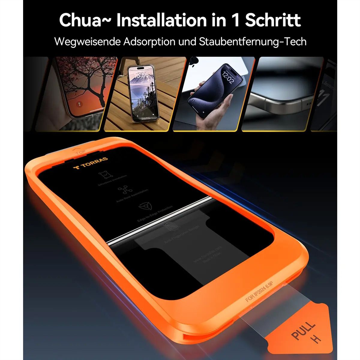 Torras Install Master protection d'écran, iPhone 16, transparent