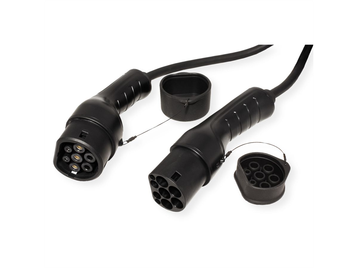ROLINE E-Auto Ladekabel Typ2, 1-phasig, 250VAC (1P+N+E), 32 A, 7,4 kW, Spiralkabel (max. 5m)