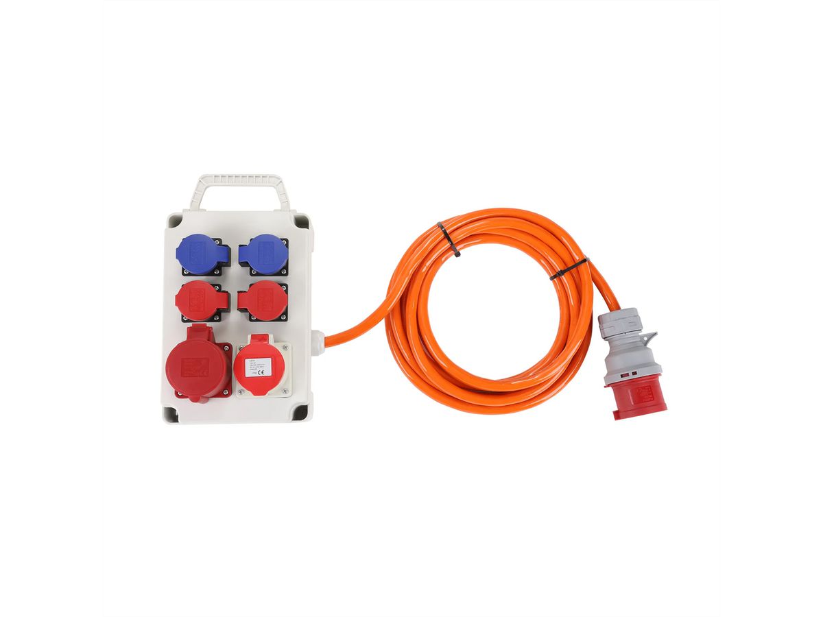 Stromverteilerbox 32A IP44/IP55 5m , 1xCEE16/5 2xT23 2xT25, 5G4mm2 5m, orange