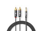 Câble audio stéréo Nedis, 1x jack ST, 2x RCA ST, gris, 2 m