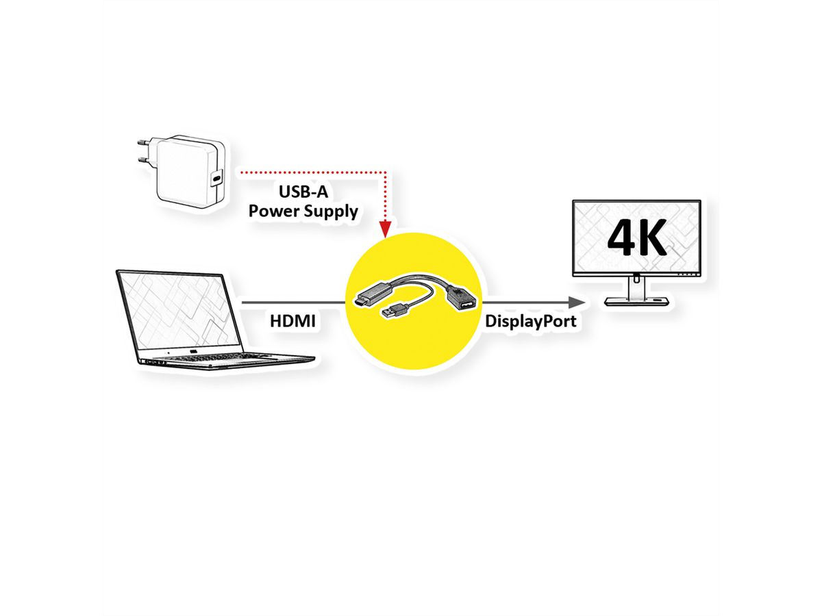 ROLINE Adaptateur HDMI - DisplayPort, v1.2, 4K, HDMI M - DP F, Actif