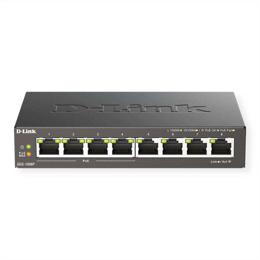 D-Link DGS-1008P 8-Port PoE Gigabit Desktop Switch - Switch - 8 ports