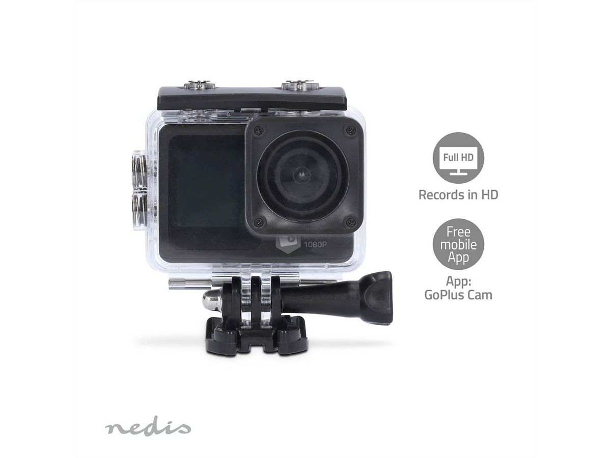 Nedis Action Cam 1080p, Dualscreen, 12Mp. 30fps, Wasserdicht bis 30m