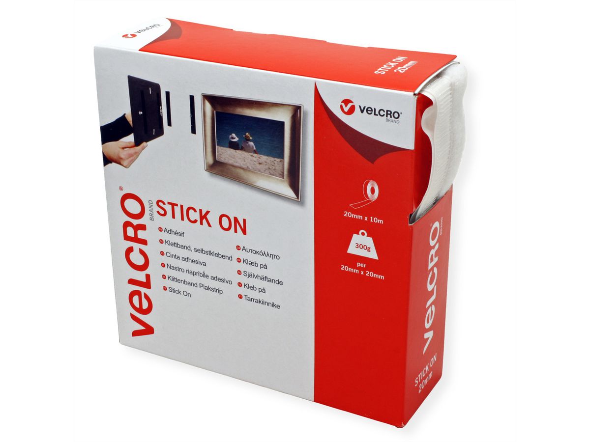 VELCRO® Bande 20mmx10m blanc, crochets & velours autocollants