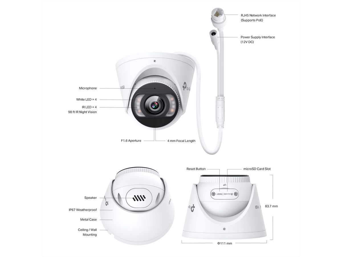 TP-Link InSight S655I(2.8mm) Turret Kamera 8 MP, 111.4°, IR-LED 30m
