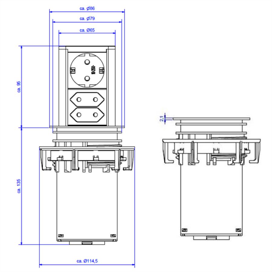 BACHMANN ELEVATOR 1x CEE 7/7 2x Euro, schwarz, 2 m