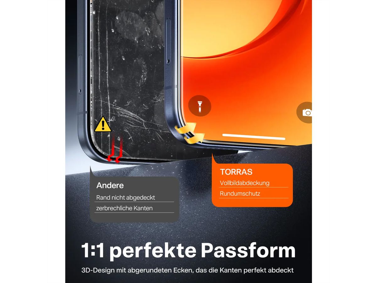 Torras Install Master Privacy Displayschutz, iPhone 17, transparent