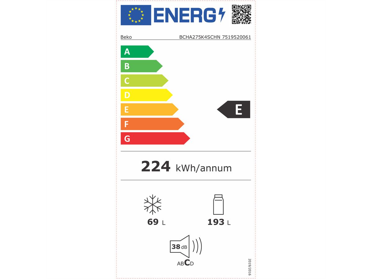 Beko Kühl-Gefrierkombination Einbau BCHA275K4SCHN, E, 262l