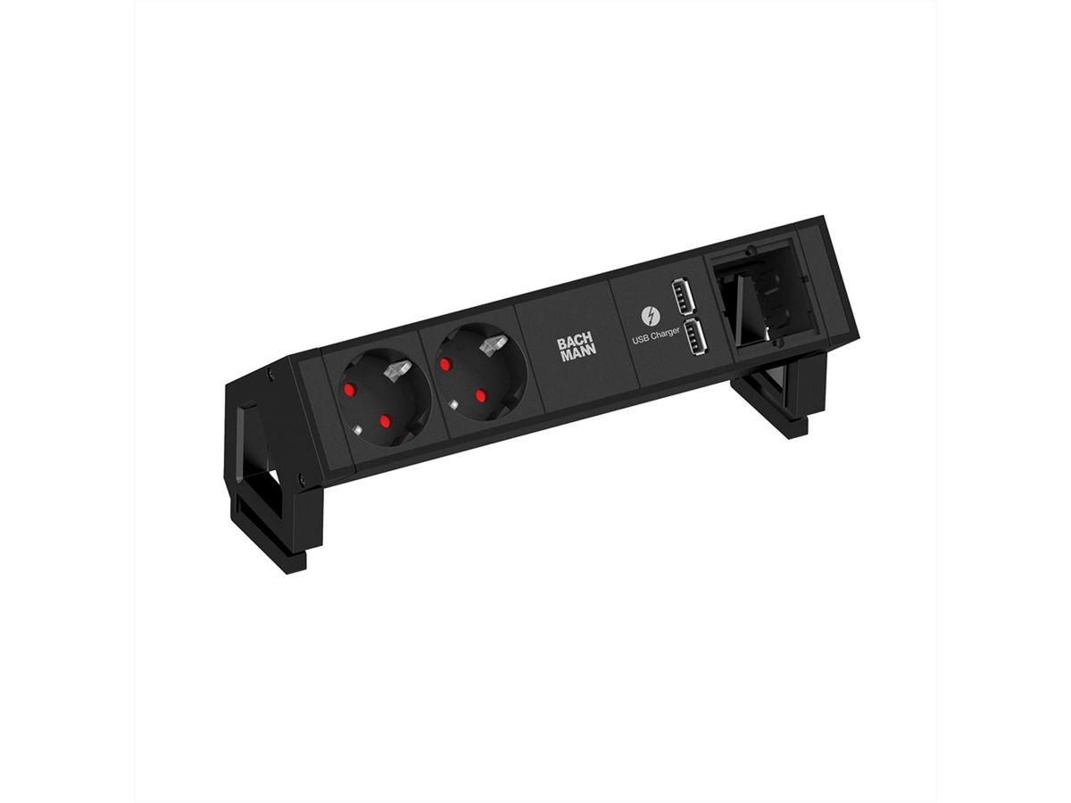 BACHMANN DESK2 2x contact de protection 1x chargeur USB 1x ABD, noir