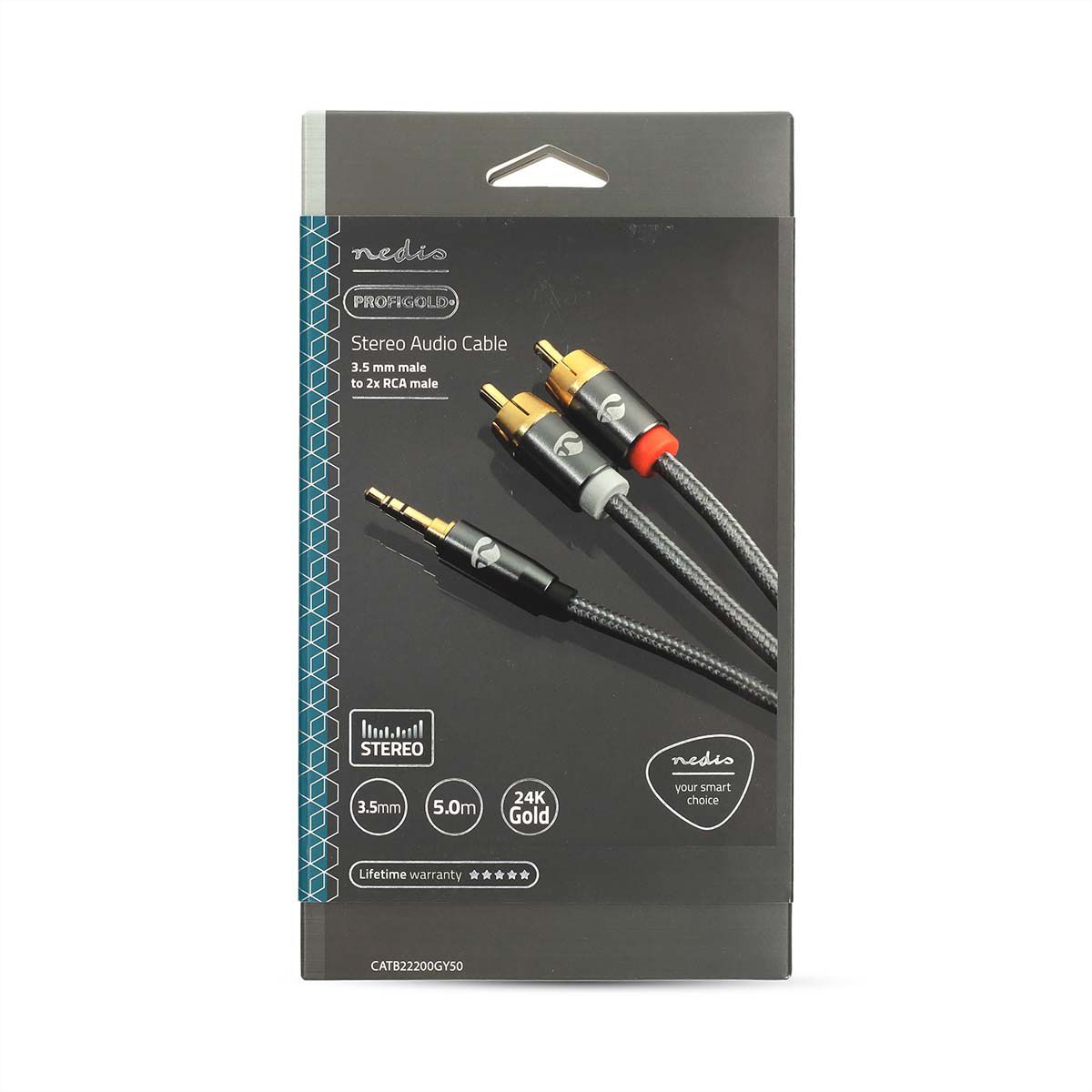 Câble audio stéréo Nedis, 1x jack ST, 2x RCA ST, gris, 5 m