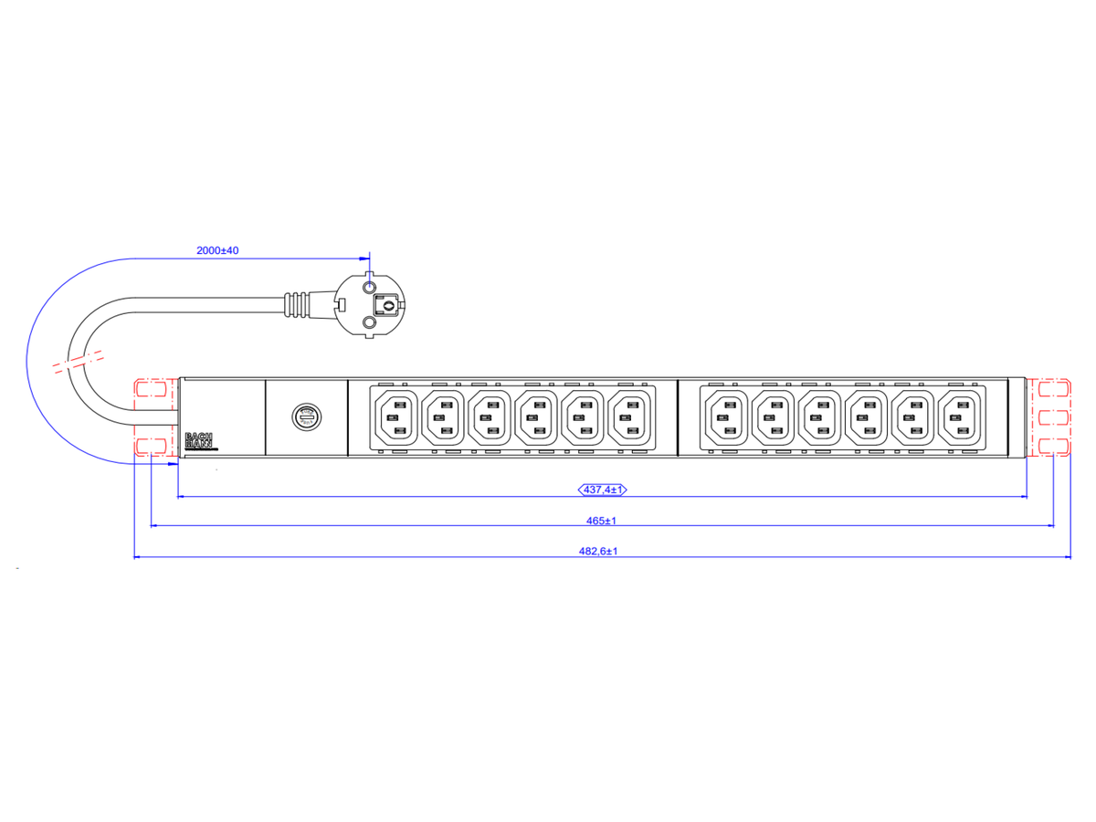 BACHMANN 19" 1U 12xC13 2,0m CEE7/7