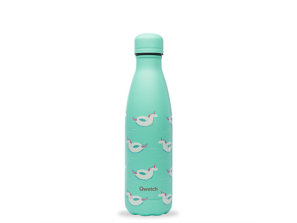 Qwetch Summer Bouteille Isotherme Inox, 500ml, turquoise clair