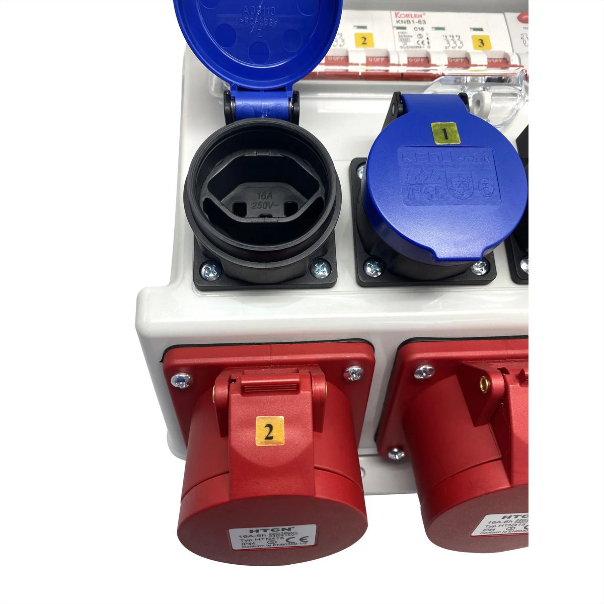 Distributeur électrique 16 A IP44/IP55 + entrée FI , 1x CEE16/5 Output: 2xCEE16/5 2xT23 2xT25 , gris
