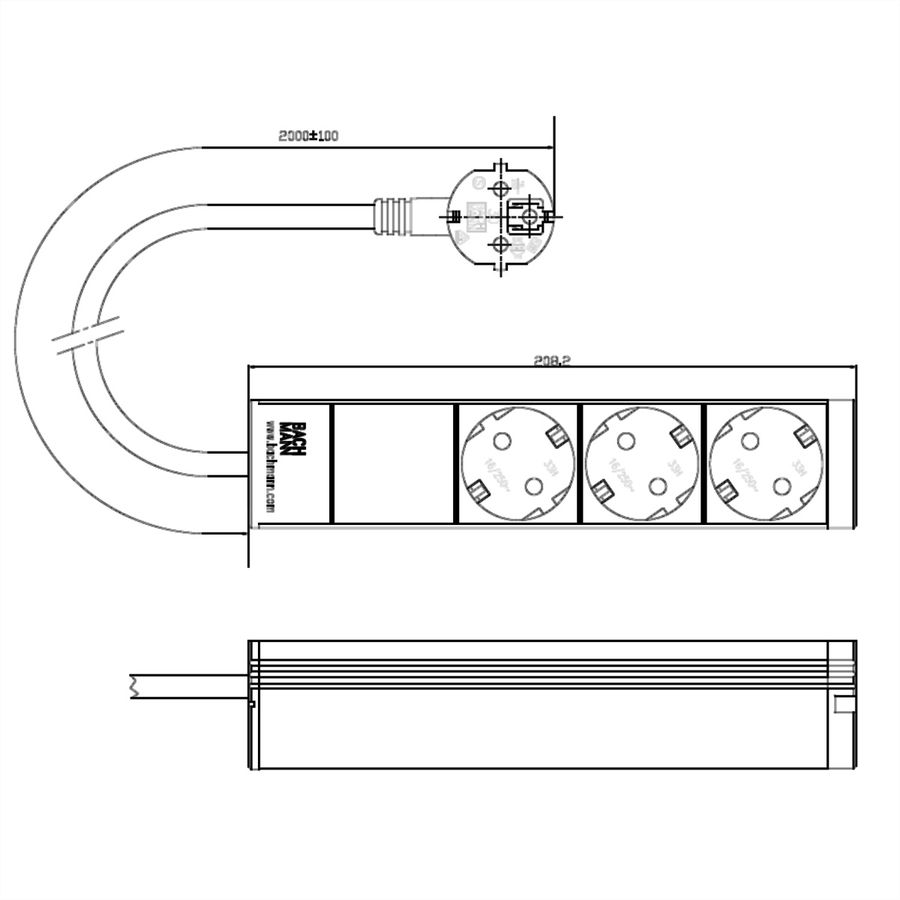 BACHMANN 10" PDU 1U 3xCEE7/3 courant 2,0m