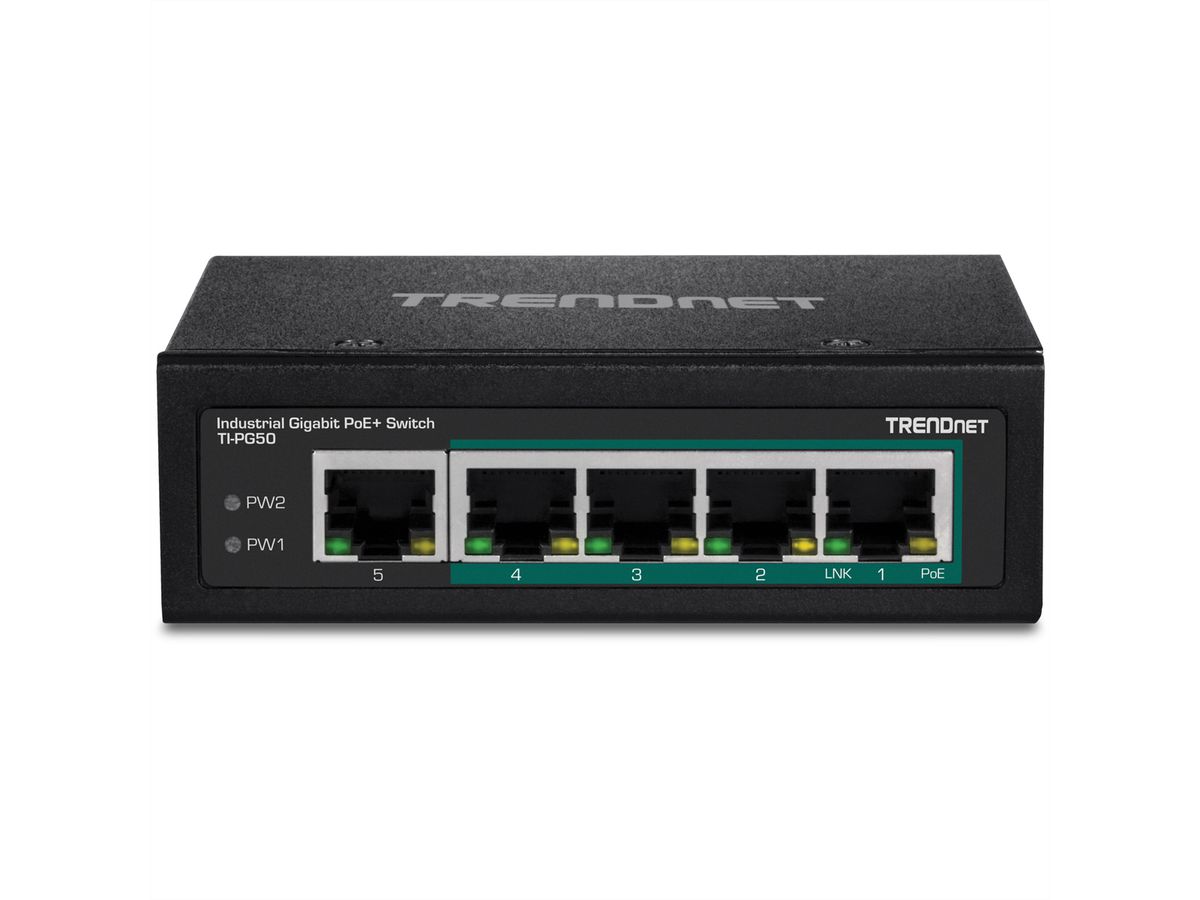 TRENDnet 5-Port Industrieller Gigabit PoE+ DIN-Rail-Switch