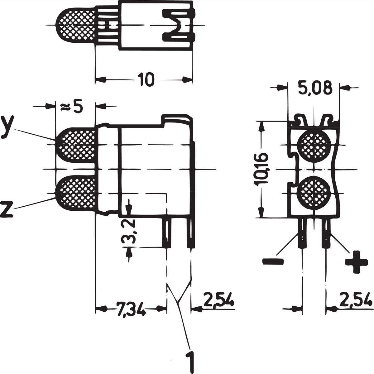 DEL double SCHROFF, courte, Ø 3,2 mm, plan de montage 1, vert vert, courant faible