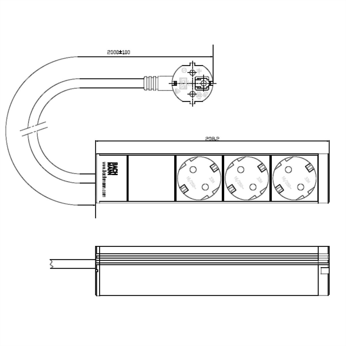 BACHMANN 10" PDU 1U 3xCEE7/3 courant 2,0m