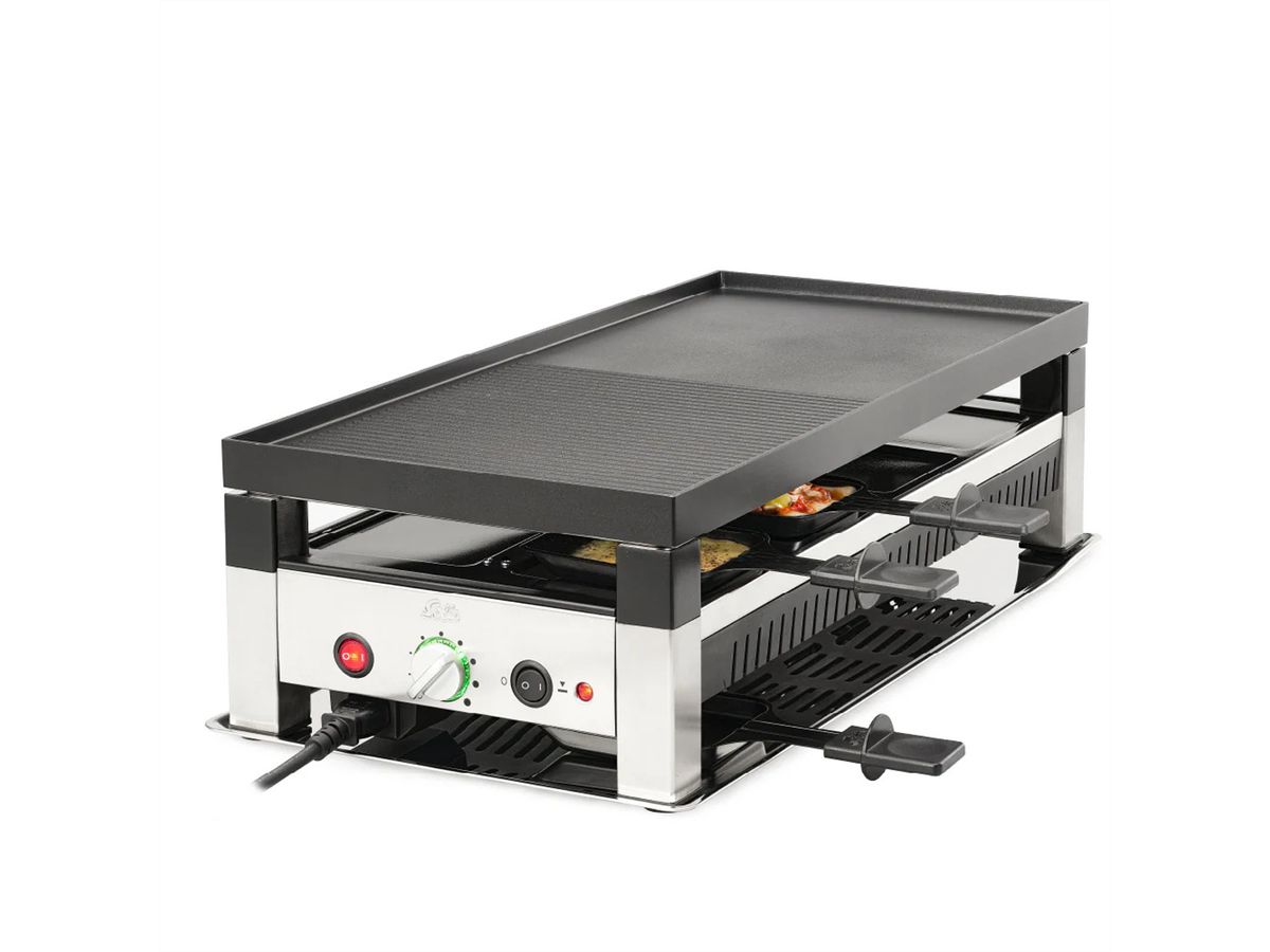 Grill à raclette et à pizza Solis pour 8 personnes, gris