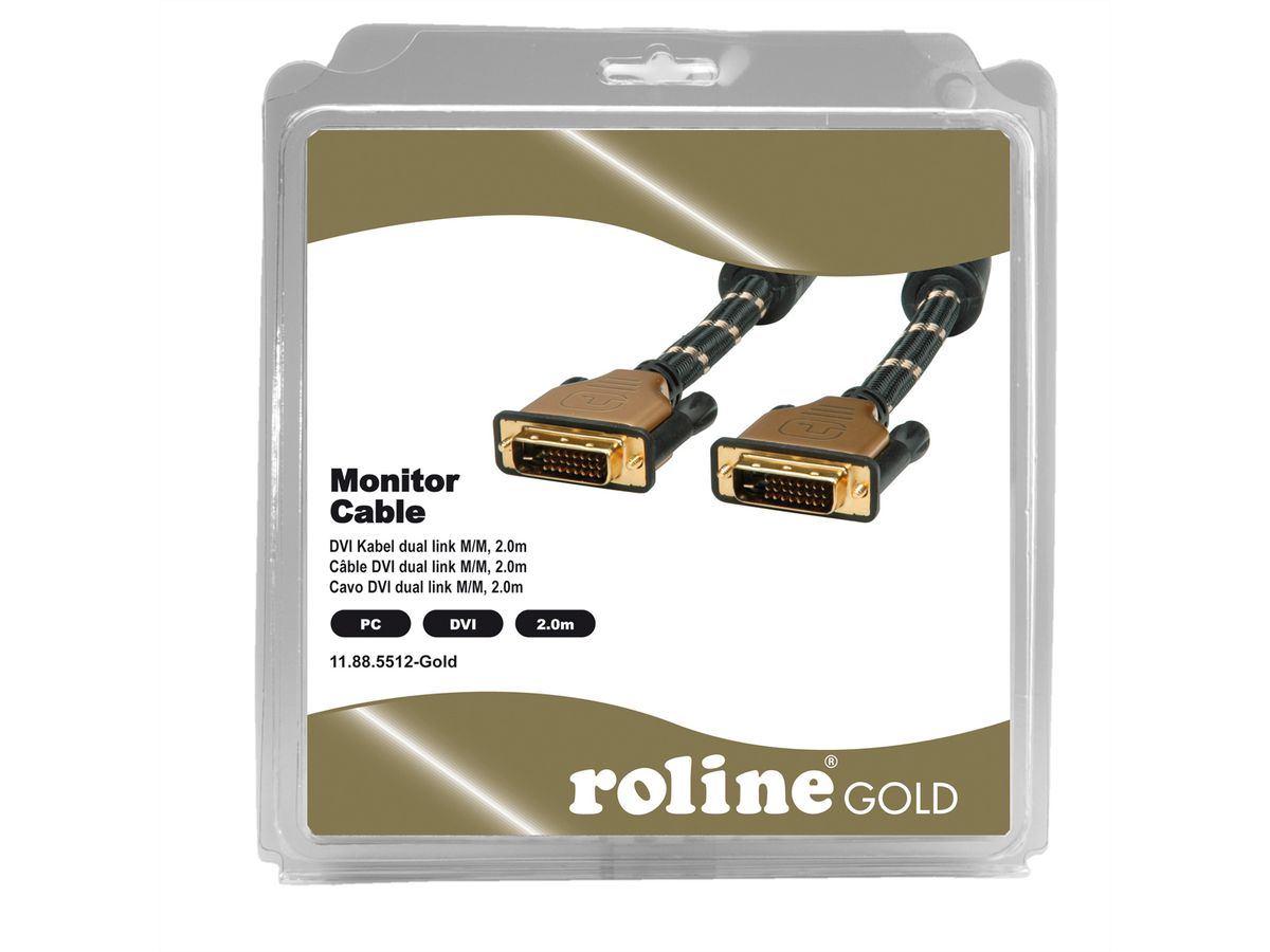 ROLINE GOLD Câble pour écran DVI, M-M, (24+1) dual link, Retail Blister, 2 m