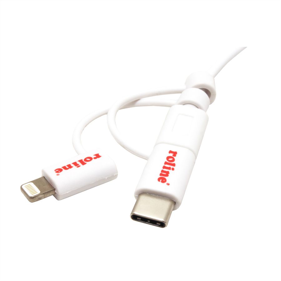 ROLINE USB 2.0 Sync- & Ladekabel, USB-A - USB-C / 8-Pin / USB MicroB, weiß, 1 m