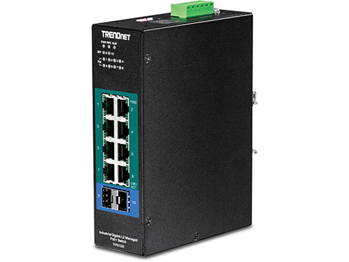 TRENDnet TI-PG102i 10-Port DIN-Rail Switch Industrial Gigabit Managed PoE+