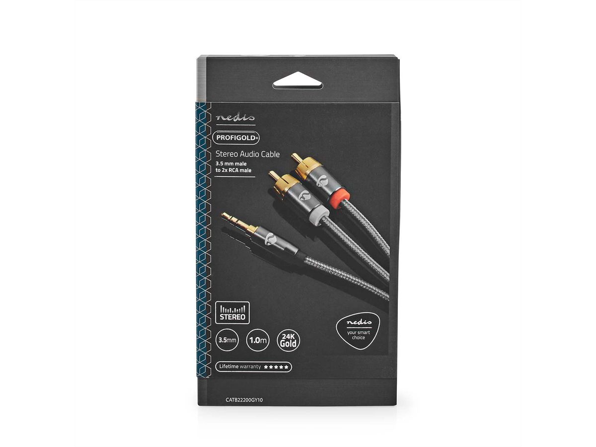 Câble audio stéréo Nedis, 1x jack ST, 2x RCA ST, gris, 1 m