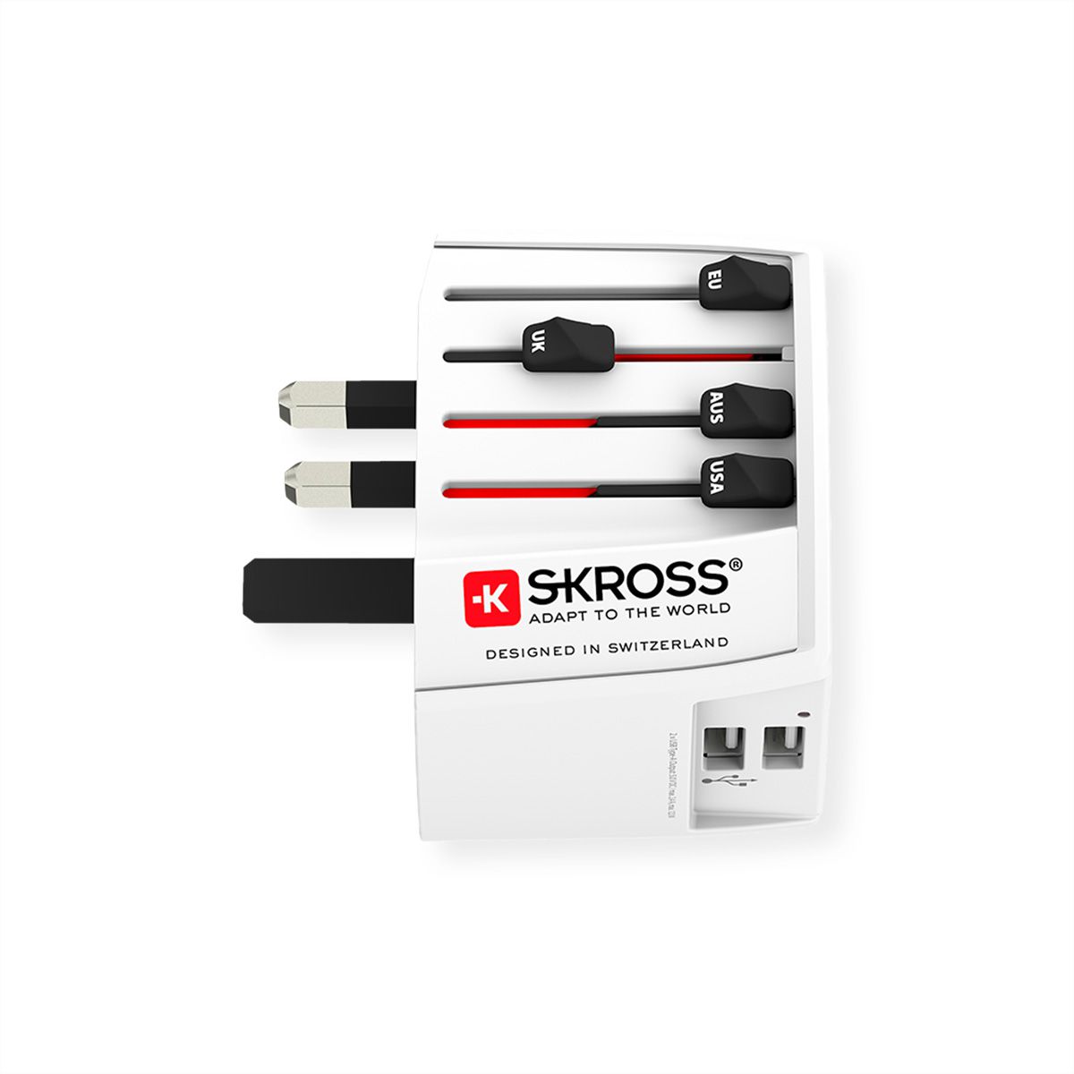 Skross MUV USB 2xA Universal 2-poliger Reiseadapter, Weltweit