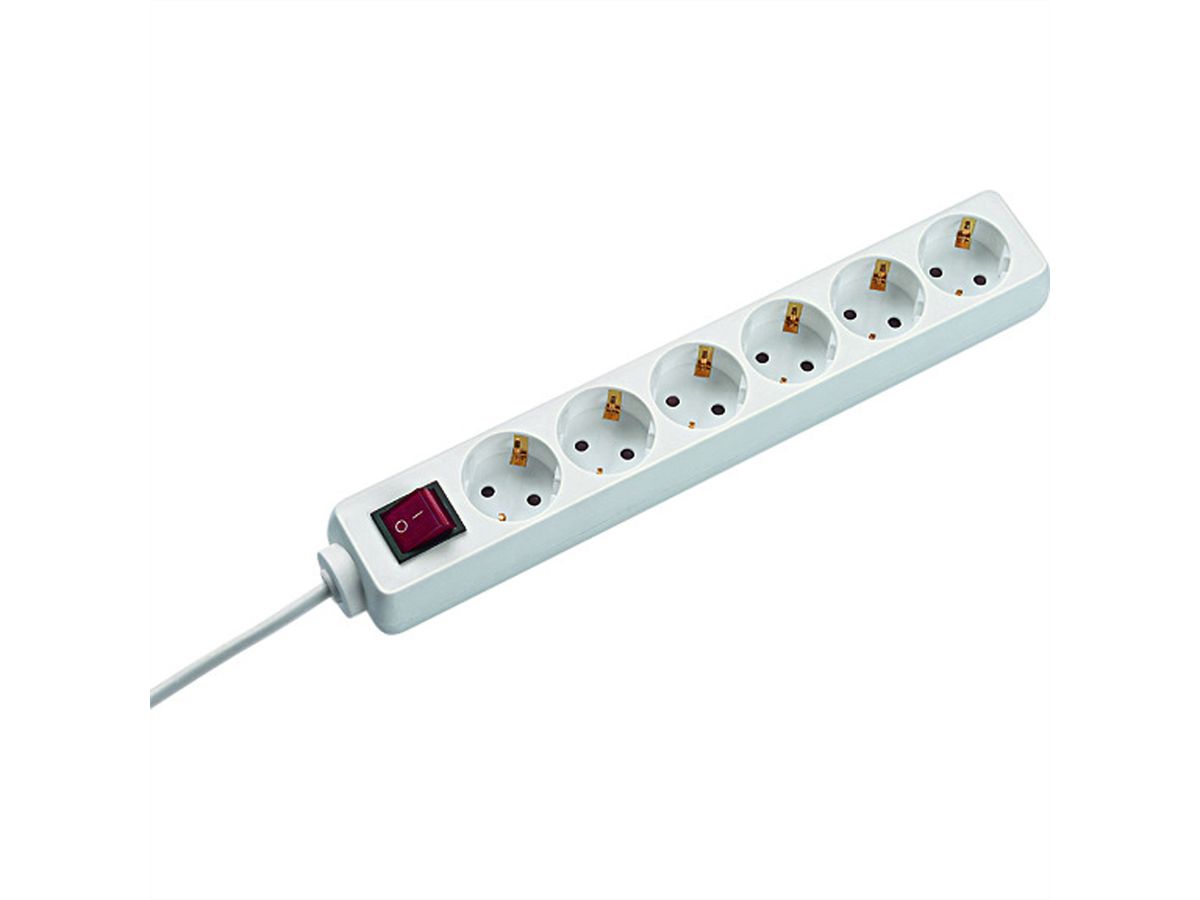 BACHMANN SELLY Bâti de prises 6x contact de protection, interrupteur, blanc, 1,5 m