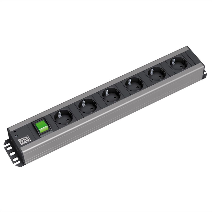 BACHMANN Multiprise 6x contact de protection, interrupteur, compatible rack 19 pouces, Chargeur USB 60W 1xABD GST18, 2 m