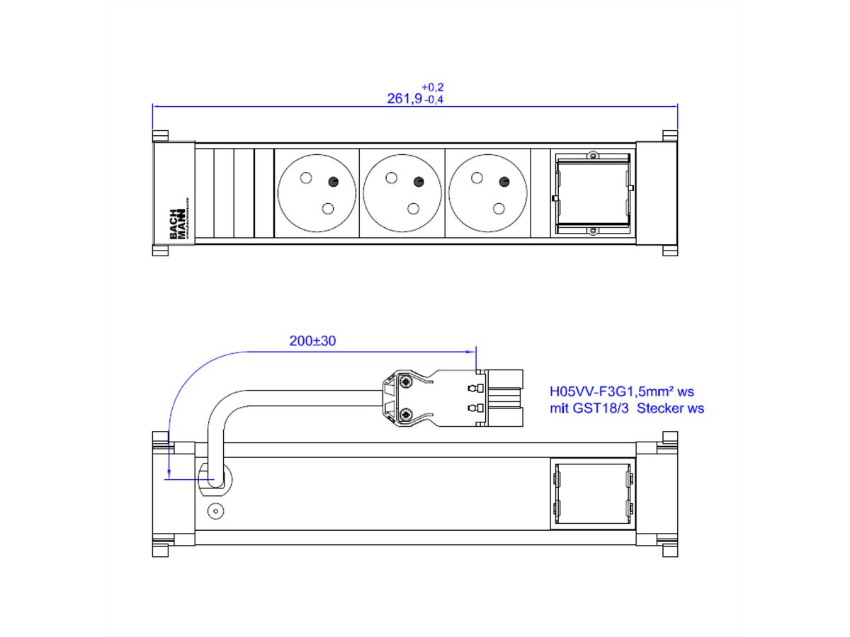 BACHMANN POWER FRAME 3xUTE 1xCM 0,2m GST18 RAL9010
