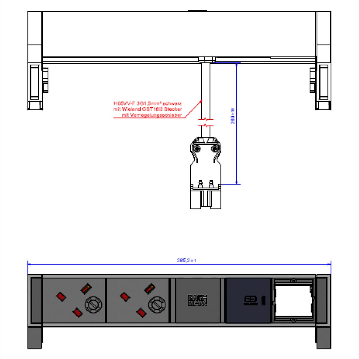 BACHMANN DESK2 ALU BLACK 2xUK 1xCM, UK