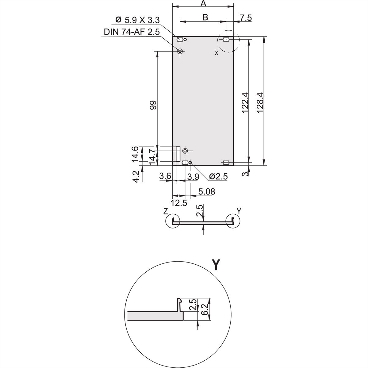 SCHROFF Frontplatte geschirmt für Steckbaugruppe mit Aushebegriff in Trapezform - FRONTPROFIL HF 6HE 10TE