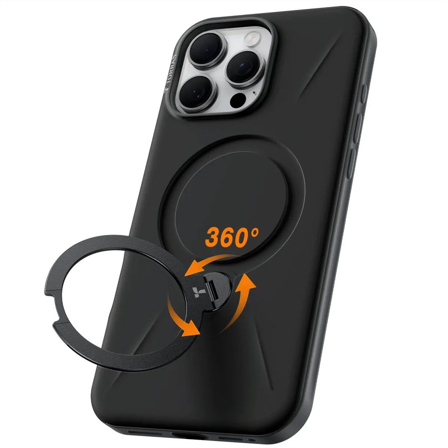 Torras Ostand 360° Spin Fusion Case, iPhone 16 pro Max, MagSafe, noir