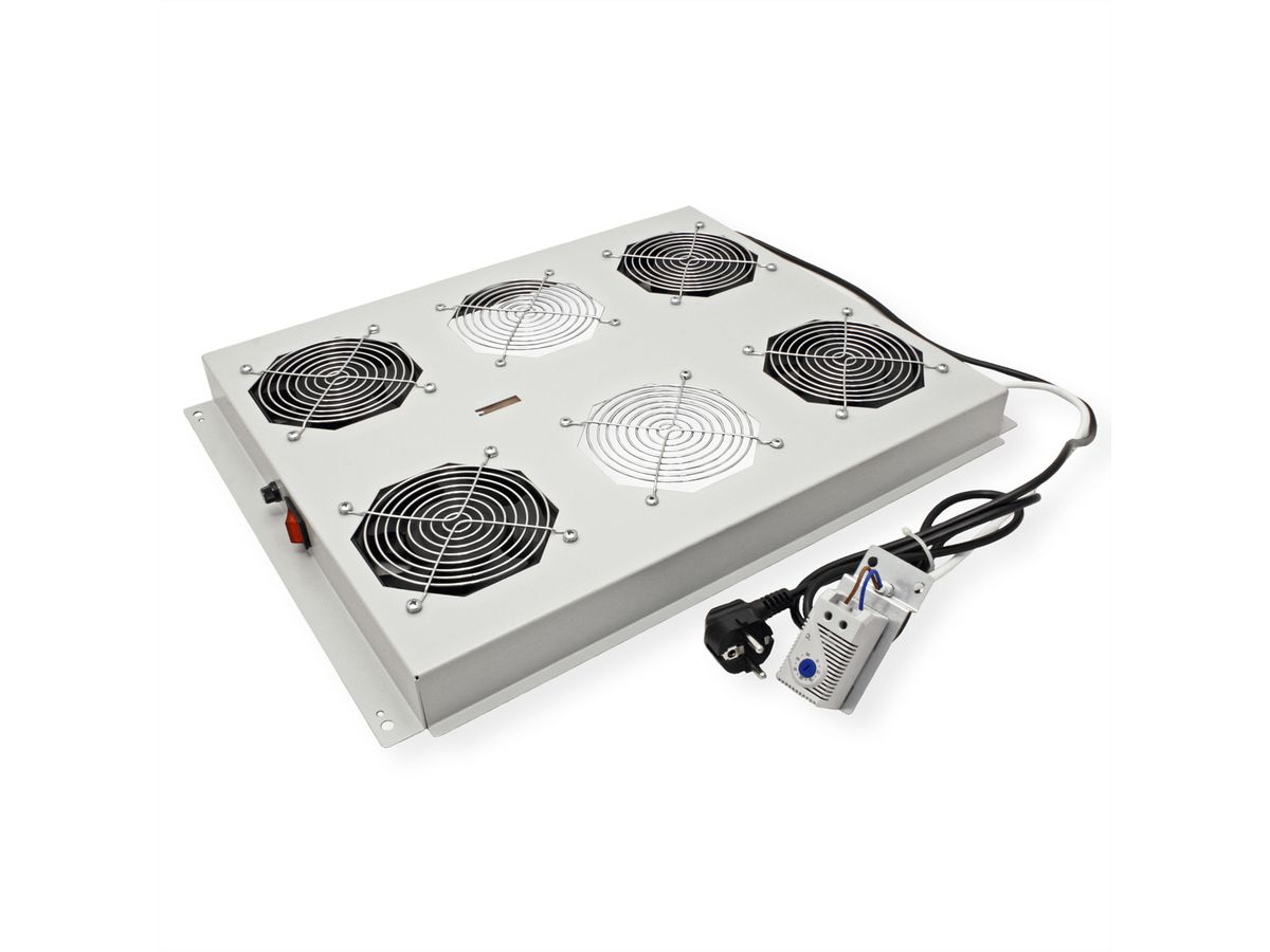 ROLINE 19-Zoll Dachlüftereinheit 4 Lüfter, Thermostat für Serverschrank grau