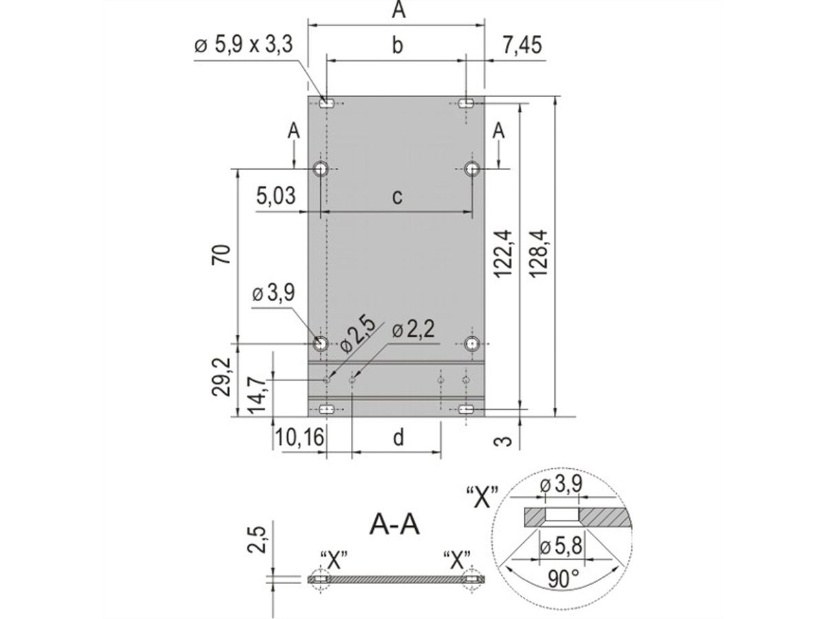 SCHROFF Unité enfichable de type cadre, face avant, non blindée, 3 U, 14 HP, 2,5 mm, alu, face avant anodisée, face arrière conductrice