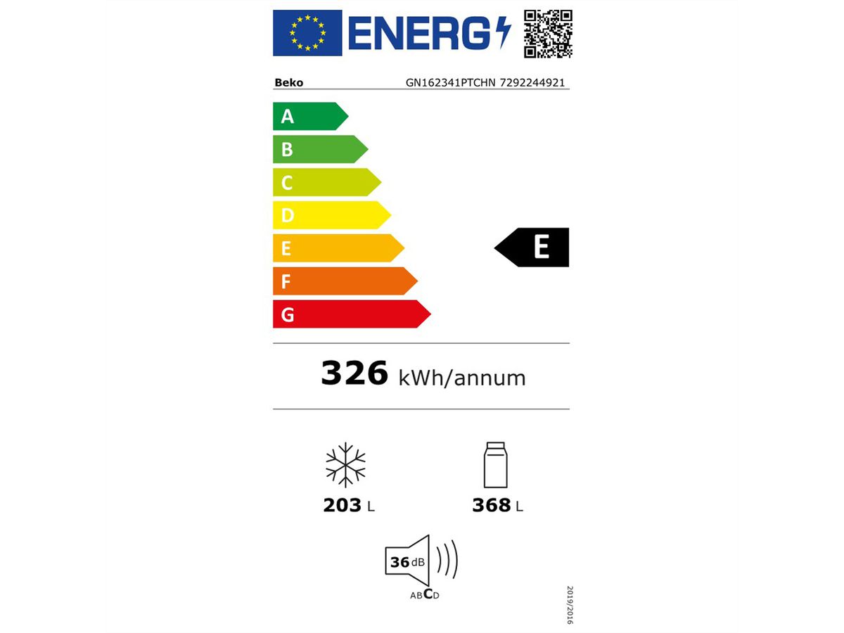 BEKO Side by Side GN162341PTCHN, 525l, No Frost, argent, Distributeur d'eau avec Ice